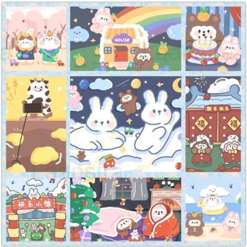 5D DIY Diamond Sticker Cute Cartoon Painting Cat Rabbit Cow Bear Mosaic Picture Acrylic Rhinestone Full Drill Diamond Painting