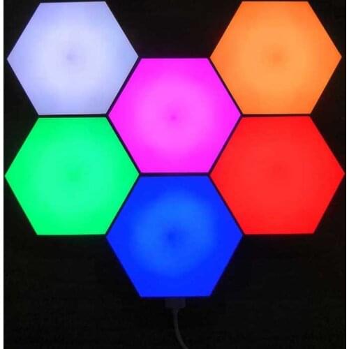 6 pcs 1 set Touch Sensitive Quantum Lights LED Modular Hexagonal honeycomb Wall Lamp Remote Control Color-Changing Quantum Lamps