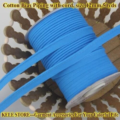 Free shipping--100% Cotton Bias Piping, Piping tape,bias Tape with cord,size:12mm, 50y,for bed linings Blue turquoise blue