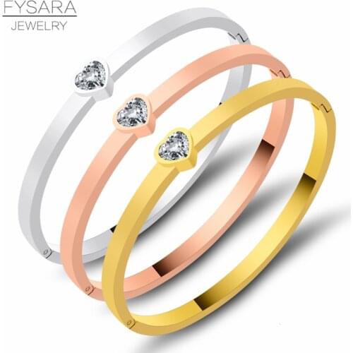 FYSARA Single Lover Heart Bracelet For Women Stainless Steel Bangle Rose Gold Color Fashion Charm Bijoux Bangle Jewelry