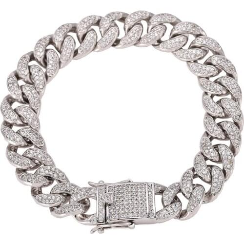 12mm 7-9" Hip Hop Full AAA CZ Stone Bling Iced Out Miami Curb Cuban Link Chain Bracelets for Men Rapper Jewelry Gold Color