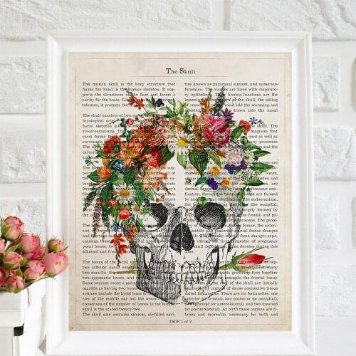 Flowered Skull Medical Prints Anatomy Medical School Wall Art Poster Abstract Canvas Painting Prints Clinic Home Decoration