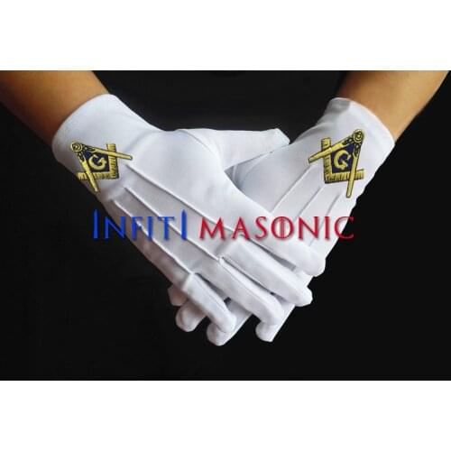 Masonic Regalia usage and embroidery style cheap white polyester sleeve Masonic polyester gloves