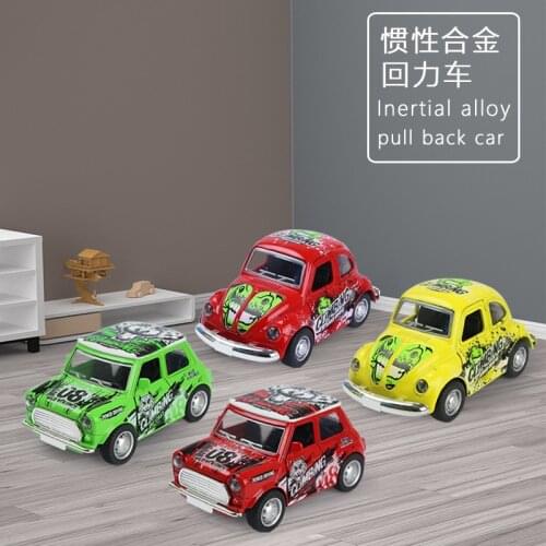 Childrens Q Version Graffiti Alloy Toy Cars Mini Car Model Toy Fall Resistance Inertial Pull Back Wheel Car 1/64 for 2-4 Years