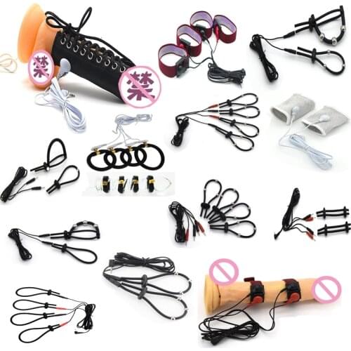 Electro Shock penis Ring Electric Stimulation Bead Massage Delay Bondage Cock Ring BDSM Male Enlargement Sex Toys For Men