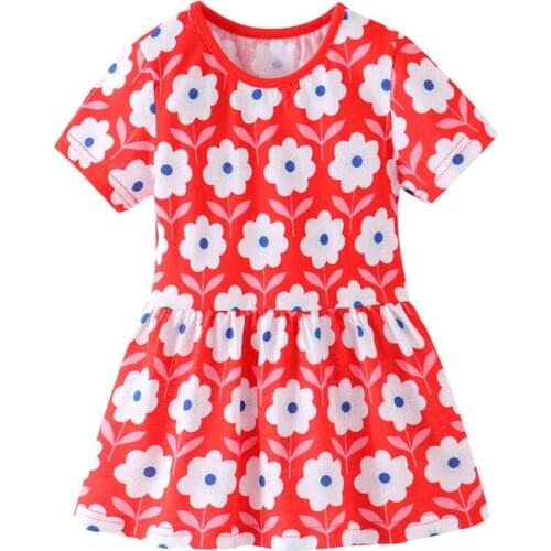 Funnygame New Arrival Girl Dress Cute Cotton Flowers Print Cotton Floral Dress Baby Girl Summer Dresses Kids Clothing