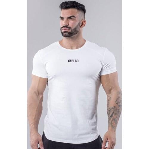 Men Cotton Short Sleeve T Shirt Fitness Slim Patchwork Gray T-shirt Male Brand Gyms Tees Tops Summer Fashion Casual Clothing