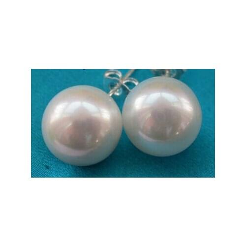 Hot selling> Amazing big 12mm round white south sea shell pearl earrings silver stud -Bride jewelry free ship