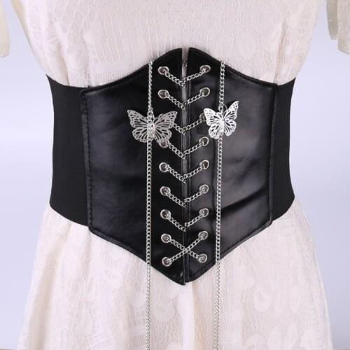 2021 Corset Wide Pu Leather Slimming Body butterfly Belts for Women Elastic High Waist Belts Feminin Ceinture Femme
