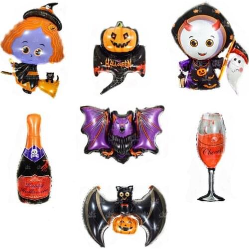 Halloween Theme Aluminum Foil Balloon Witch Pumpkin Bat Spider Inflatable Toys Banner Halloween Party Supplies