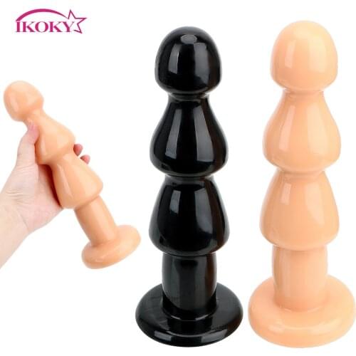 IKOKY Butt Plug Huge Size Soft Anus Bead Prostate Massage Silicone Big Dildo Anal Stimulation Flexible Anal Plug Sex Toy for Man