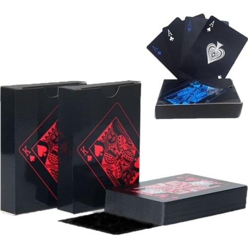 Quality Waterproof PVC Plastic Playing Cards Set Trend 54pcs Deck Poker Classic Magic Tricks Tool Pure Black Magic Box-packed