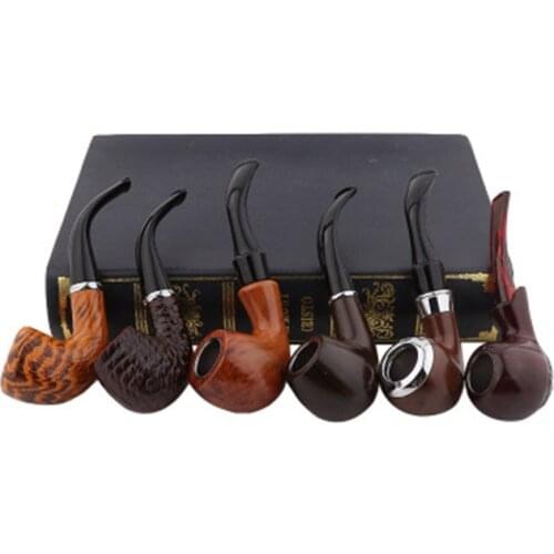 6 Pcs/Set Classic Style Wood Resin Tobacco Smoking Pipes Best Gift for Grandfather Boy Friend Father