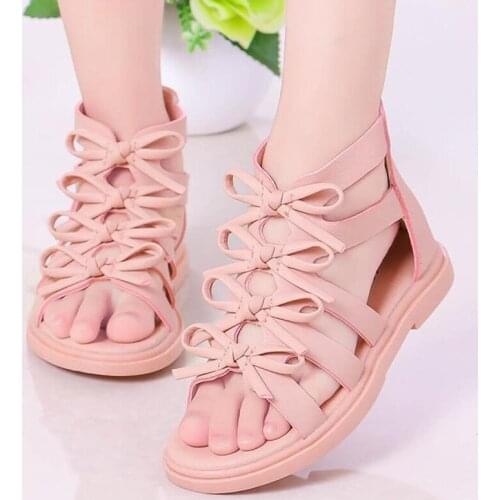 Summer Fashion Kids Roman Ankle Boots For Big Girls School Toddler Baby Child Bow Beach Sandals Boots Princess Dress Shoes New