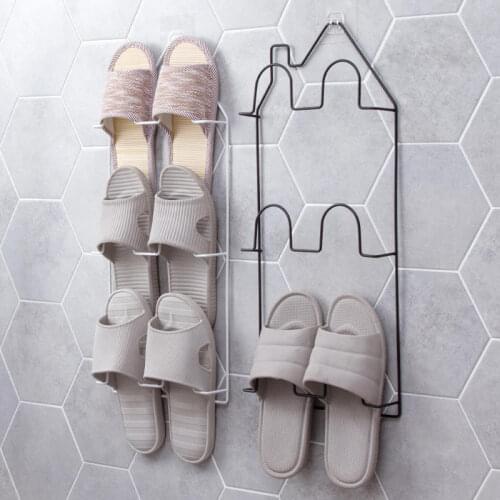 Multi-layer Iron Shoe Rack Wall-Mounted Sticky Door Hanging Shoe Storage Shelf Slipper Organizer Closet Cabinet Holder 24.3*56cm