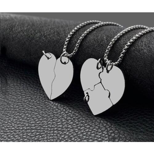 Fashion stitching stainless steel love peach heart puzzle titanium steel girlfriends necklace friendship pendant necklace hot sa