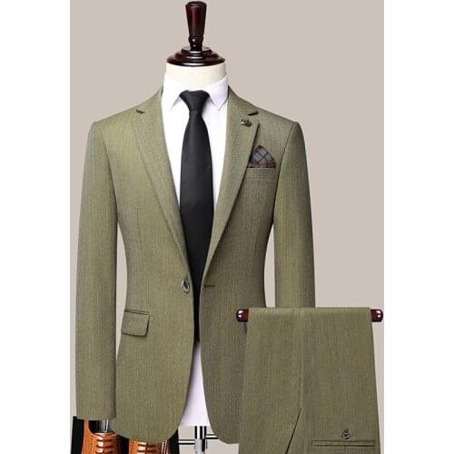 2021 Mens Slim Fit Handsome Stripes Suit Youth Professional Work Suit Wedding Dress Two Pieces