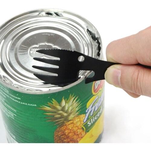 Stainless Steel 5 In 1 Can Opener Utensil Bottle Fork Portable Tableware Multi Tool Flatware Spoon Camp