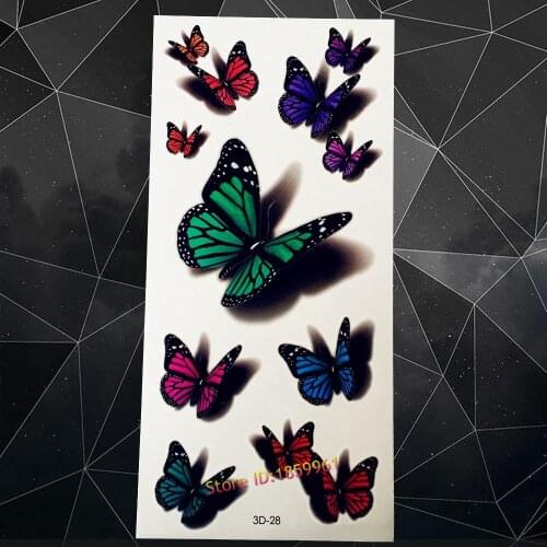 New 3D Temporary Tattoo Women Large Butterfly A3D-28 Fake Glitter Removal Colorful Butterfly Design Paste Paper tatouage taty
