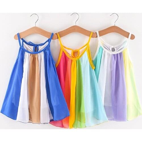 New Toddler Kids Baby Girl Princess Clothes Sleeveless Chiffon Tutu Rainbow Colorful Dresses BABY Party Cute Dress Summer