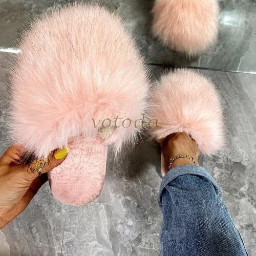 New Women Plush Slippers Fluffy Faux Fur Slides Indoor Furry Soft Flip Flops House Warm Flat Slippers Fashion Winter Woman Shoes