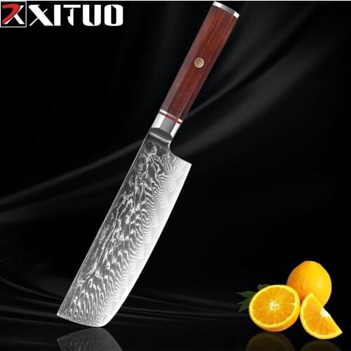 XITUO 7 inch Nakiri Knife Japanese 67 layer Damascus Samurai Steel Kitchen Knife Rosewood Handle Chef Knives Cleaver Cutlery