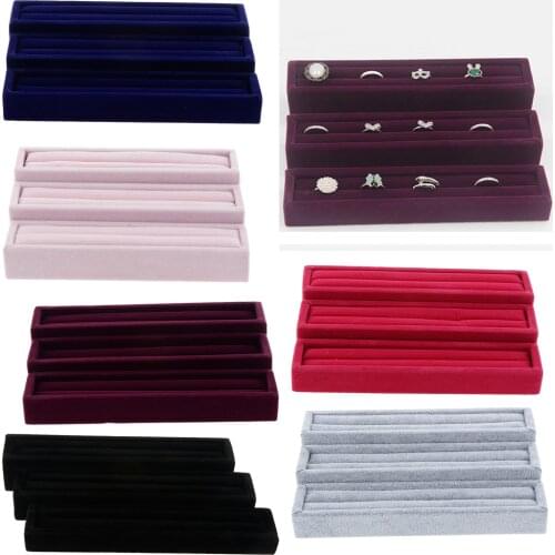 3pcs Ring Velvet Jewelry Display Box Cufflinks Storage Tray Case Organizer