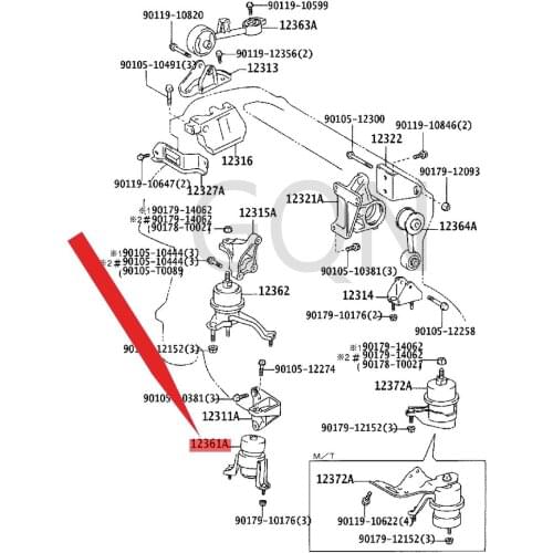 Engine front mount vibration isolation pad (for horizontal engine) 2001-Toy ota CAM RY engine foot rubber [Front]