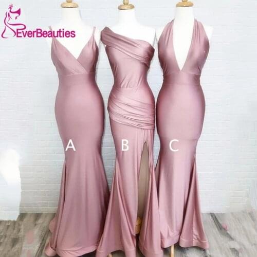 Dusty Rose Mismatched Simple Mermaid Bridesmaid Dresses V-neck Wedding Guest Dress Vestido Madrinha
