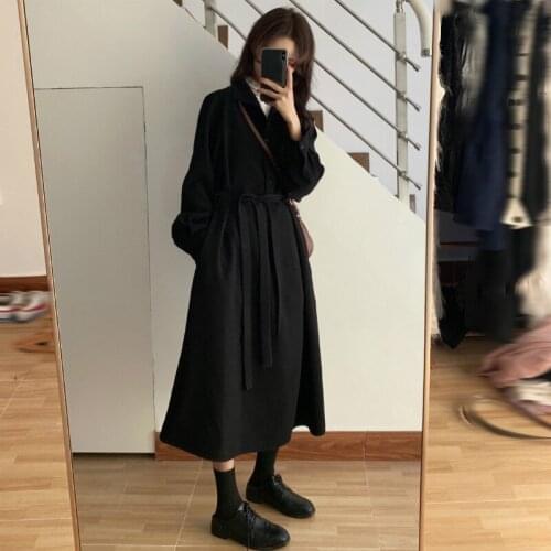 High Waist A-Line Dresses with Buttons Women Spring Black Long Sleeve Chiffon Long Shirt Dress Elegant Turn-Down Collar