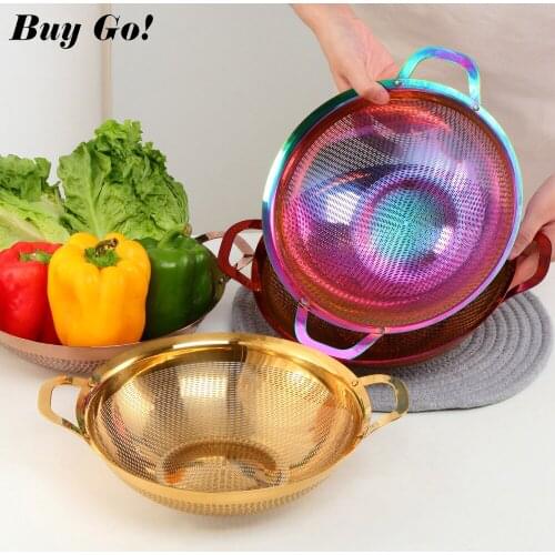 Durable Stainless Steel Fruit Rice Mesh Filter Drain Basket Colander Vegetable Washing Strainer With Handle Kitchen Storage Tool