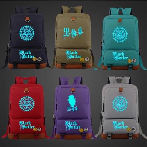 Blue Luminous Anmie Cartoon Black Butler Boy Girl Book School Bag Women Bagpack Teenagers Schoolbags Men Student Backpack