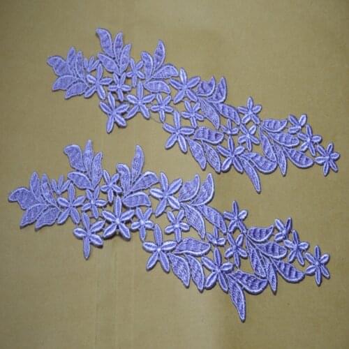 Somelace 28*8cm(2 pcs/lot)chinese style purple soluble patches Wedding Bridal Embroidery Lace patch Sewing Lace Applique 1078