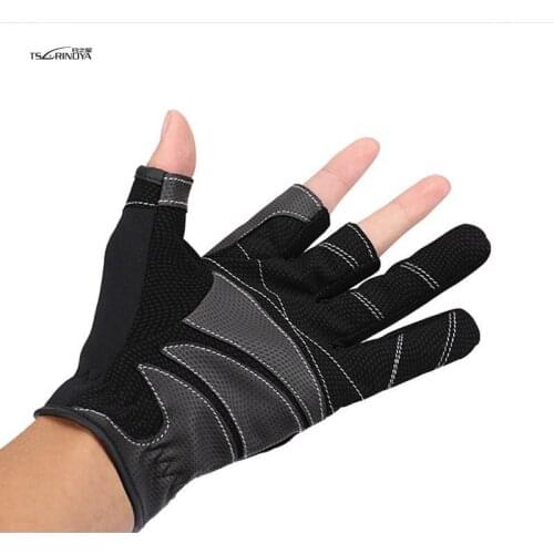 TSURINOYA Outdoor Fishing Gloves Anti-Slip Breathable 1pair 3 Finger Cut Wear-Resisting Gloves
