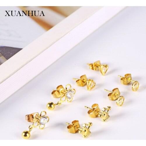 XUANHUA Charm Crown Earrings Stainless steel Jewelry Woman Vogue 2019 Stud Earrings For Women Fine Jewelry Accessories Bohemian