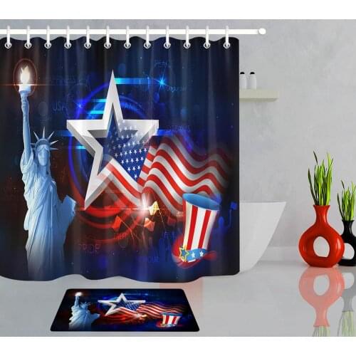 American Style Stars and Stripes Statue of Liberty Shower Curtain Modern Bathroom Decoration Waterproof Bath Curtains With Mat
