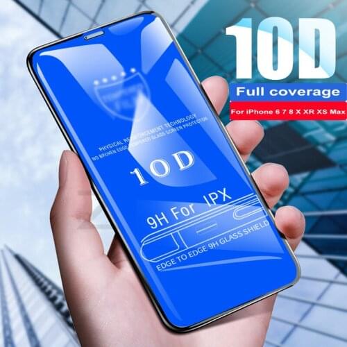 10D Protective Glass For iPhone 11 Pro Max X XS Max XR 7 8 Plus Tempered Screen Protector Film Curved Edge Glass Full Cover Glas
