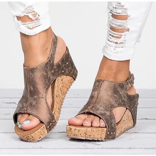 Women Sandals 2020 Platform Sandals Wedges Shoes For Women Heels Sandalias Mujer Summer Shoes Leather Wedge Heels Sandals 43