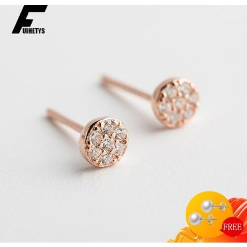 Bali Jelry Earrings 925 Sterling Silver Jewelry for Women Round Zircon Gemstone Stud Earrings for Wedding Engagement Accessories