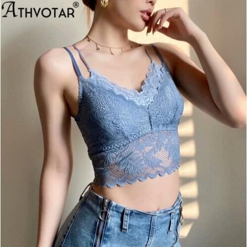 ATHVOTAR New Double Two Pieces Top Lace Beautiful Crop Top Female Double Shoulder Straps Lingerie Sexy Bralette