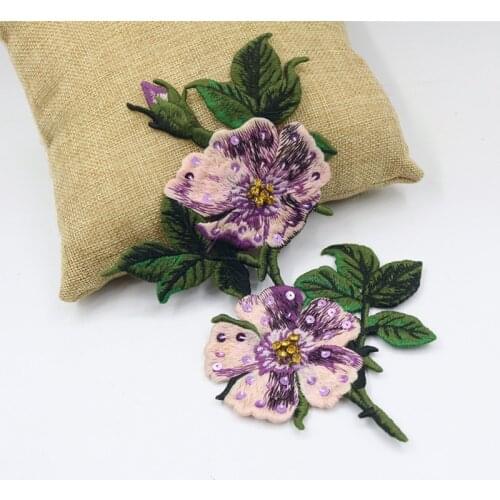 1Pc Purple Flowers Embroidered Patches Sew On Badges For Clothes DIY Appliques Decoration