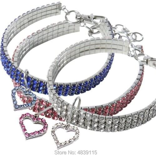 10pcs/lot Elastic Pet Dog Necklace with Bling Rhinestones Pet Necklaces Wholesale with Heart Pendant