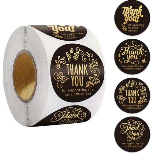 100-500pcs Black Paper Gold Foil Thank You Sticker For Supporting My Small Business 1 Inch Circel Stationery Sealing Labels
