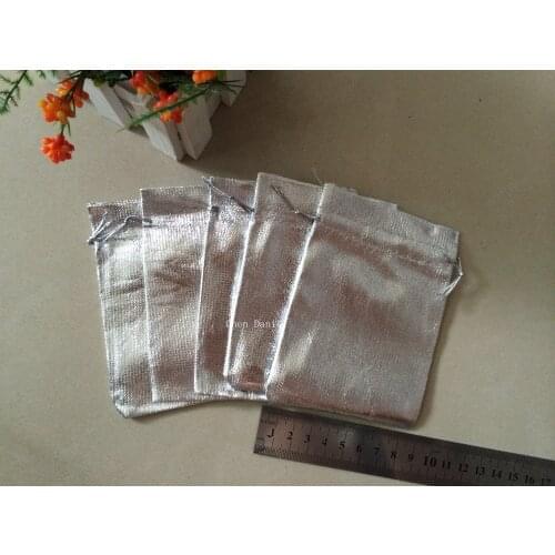 100 pcs 9x12cm Silver Plated Satin Gift Bags With Drawstring jewelry gift Pouch bags