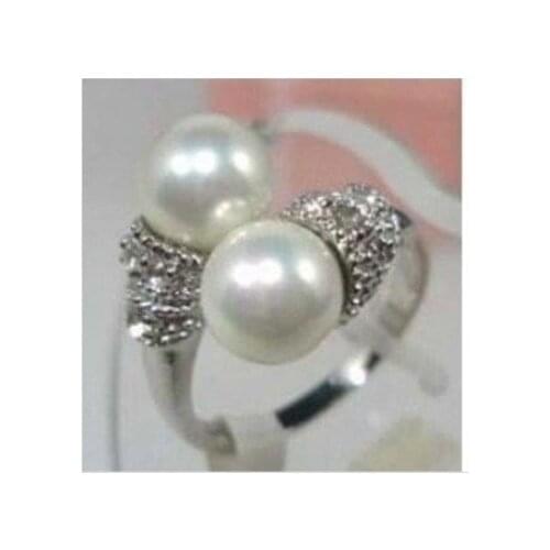 2PC WONDERFUL WEDDING ENGAGEMENT WHITE PEARL RING womans very good free shipping