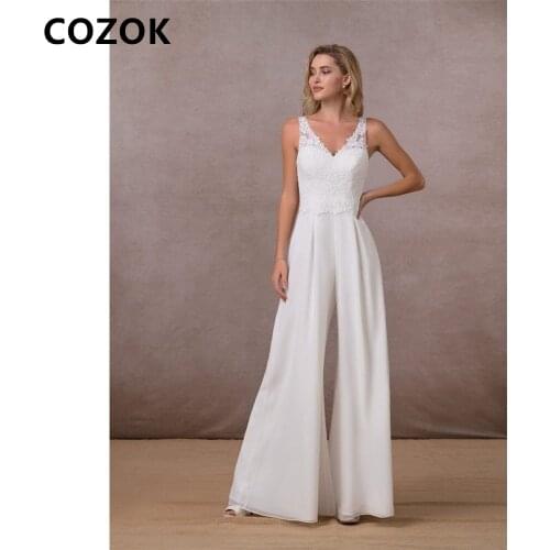 2021 White Jumpsuit Sheer Lace Wedding Dress Bridal Gown Outdoor Formal Event Suit Boho vestido de Sexy Weding Dresses