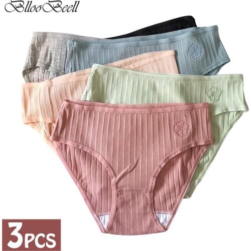 BllooBeell 3pcs Low Waist Womens Underwear Panties Sexy Cotton Briefs for Women Solid Color Female Underpant Ladies Lingerie