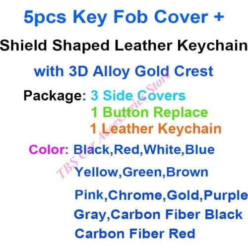 5Pcs Key Fob Cover + Shield Type Leather Keychain Keyless Remote Case Casing Housing Replace Top Quality