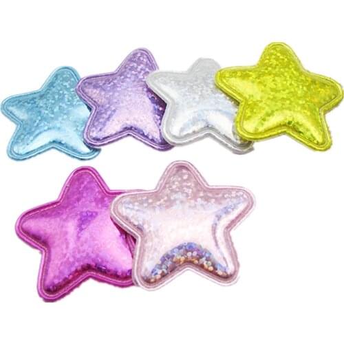60pcs/lot 4cm Pu Star Padded Appliques for Children Headwear Hair clip Accessories and Garment Accessories