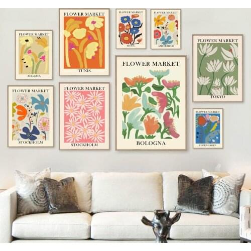 Abstract Flower Market Vintage Watercolor Wall Art Canvas Painting Nordic Posters And Prints Wall Pictures For Living Room Decor